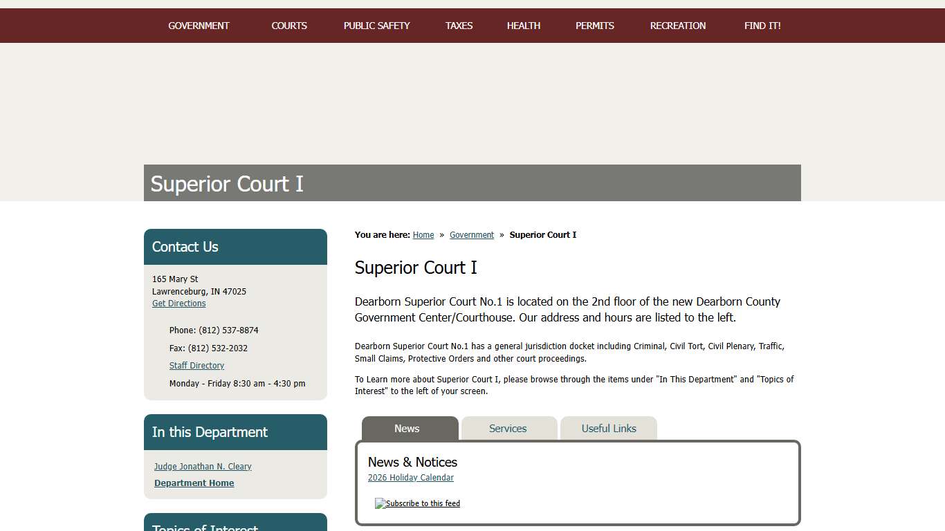 Superior Court I / Dearborn County, Indiana