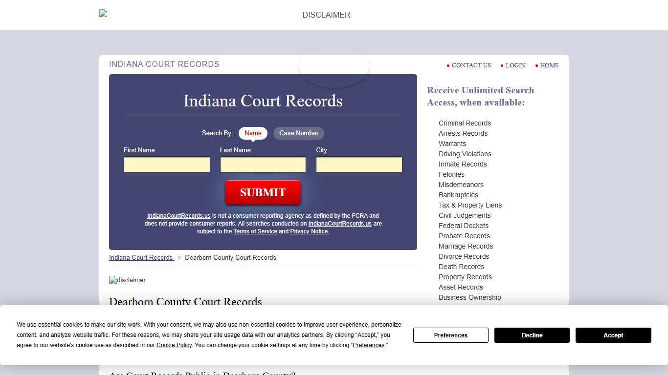 Dearborn County Court Records IndianaCourtRecords.us