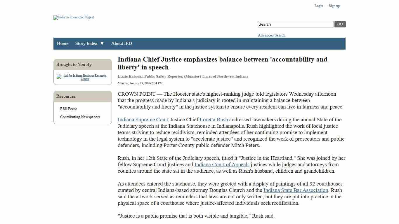 Indiana Chief Justice emphasizes balance between 'accountability and liberty' in speech - Indiana Economic Digest