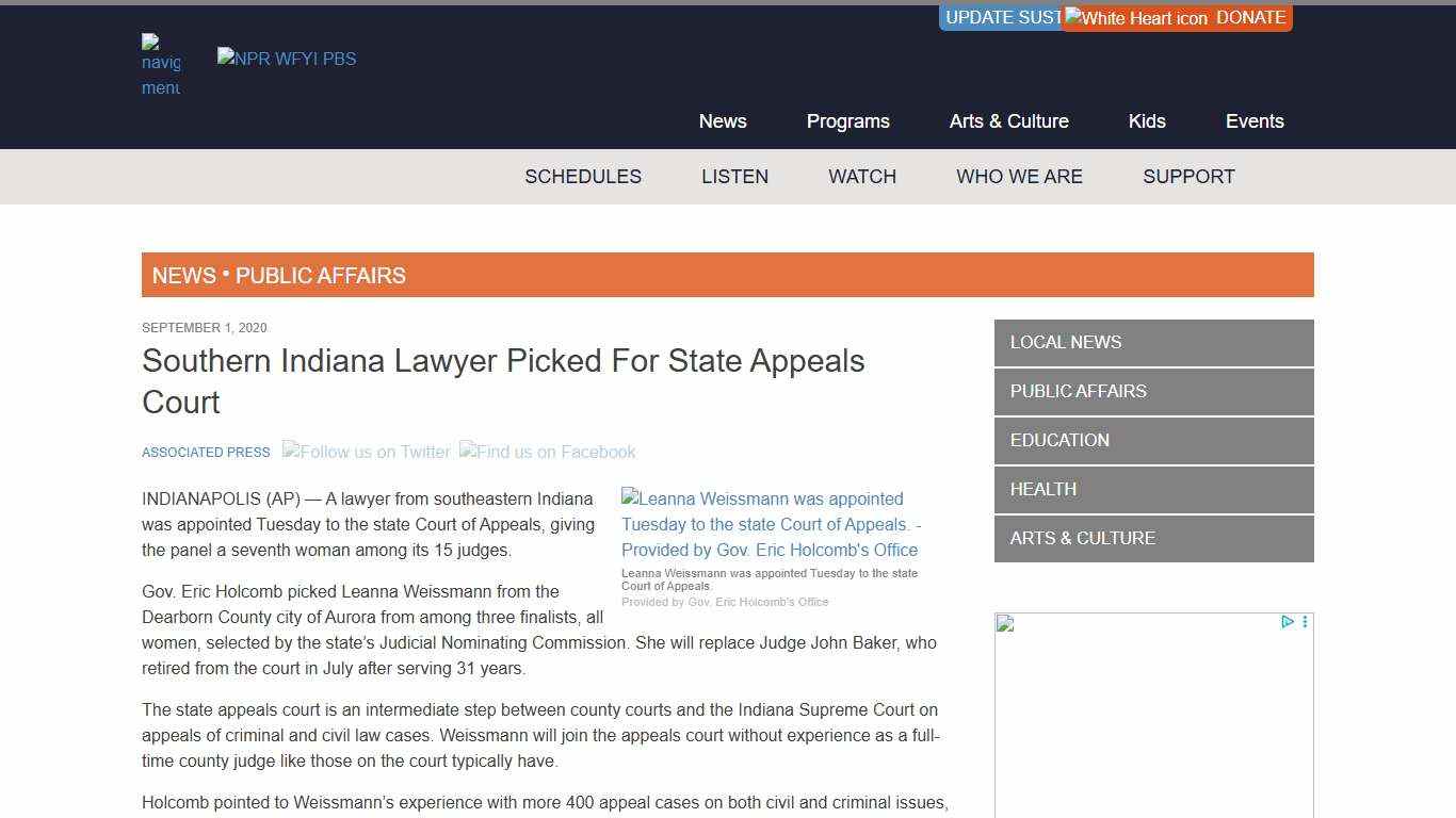 Southern Indiana Lawyer Picked For State Appeals Court