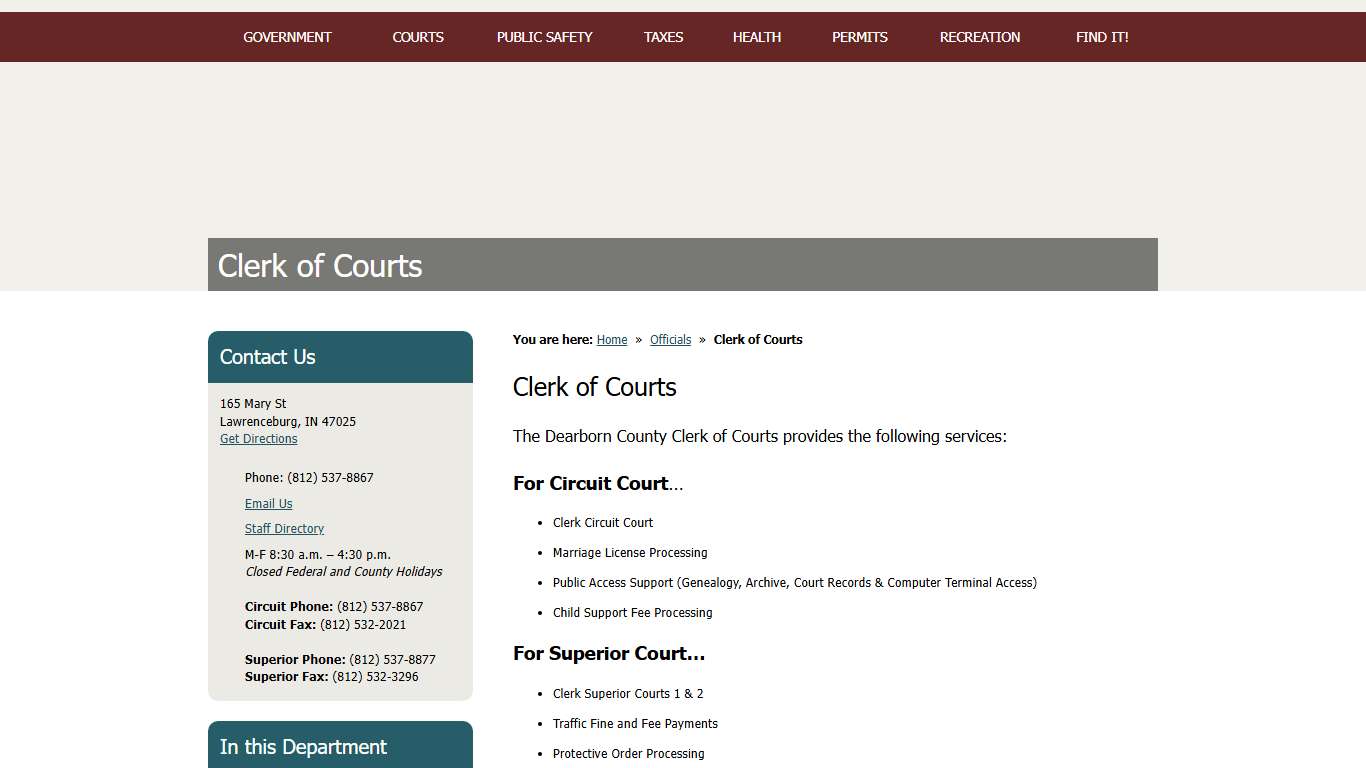 Clerk of Courts / Dearborn County, Indiana